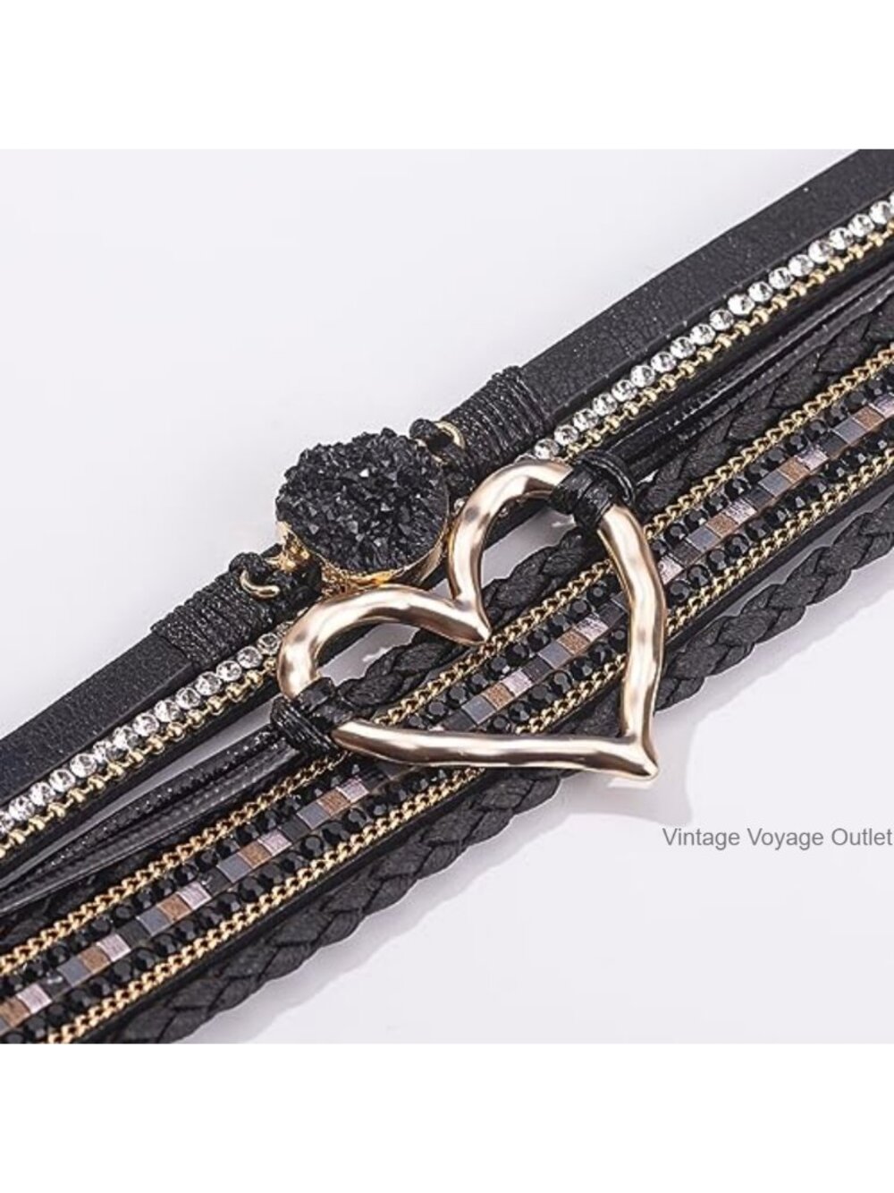 Chunky Heart Leather Wrap Bracelet Boho Stackable Cute Western Bangle Cuff
